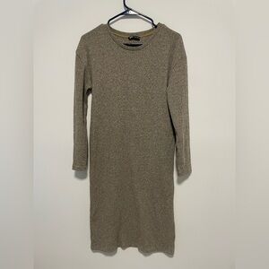 Zara Women’s Long Sleeve Ribbed Knit Midi Crewneck Dress size S Brown